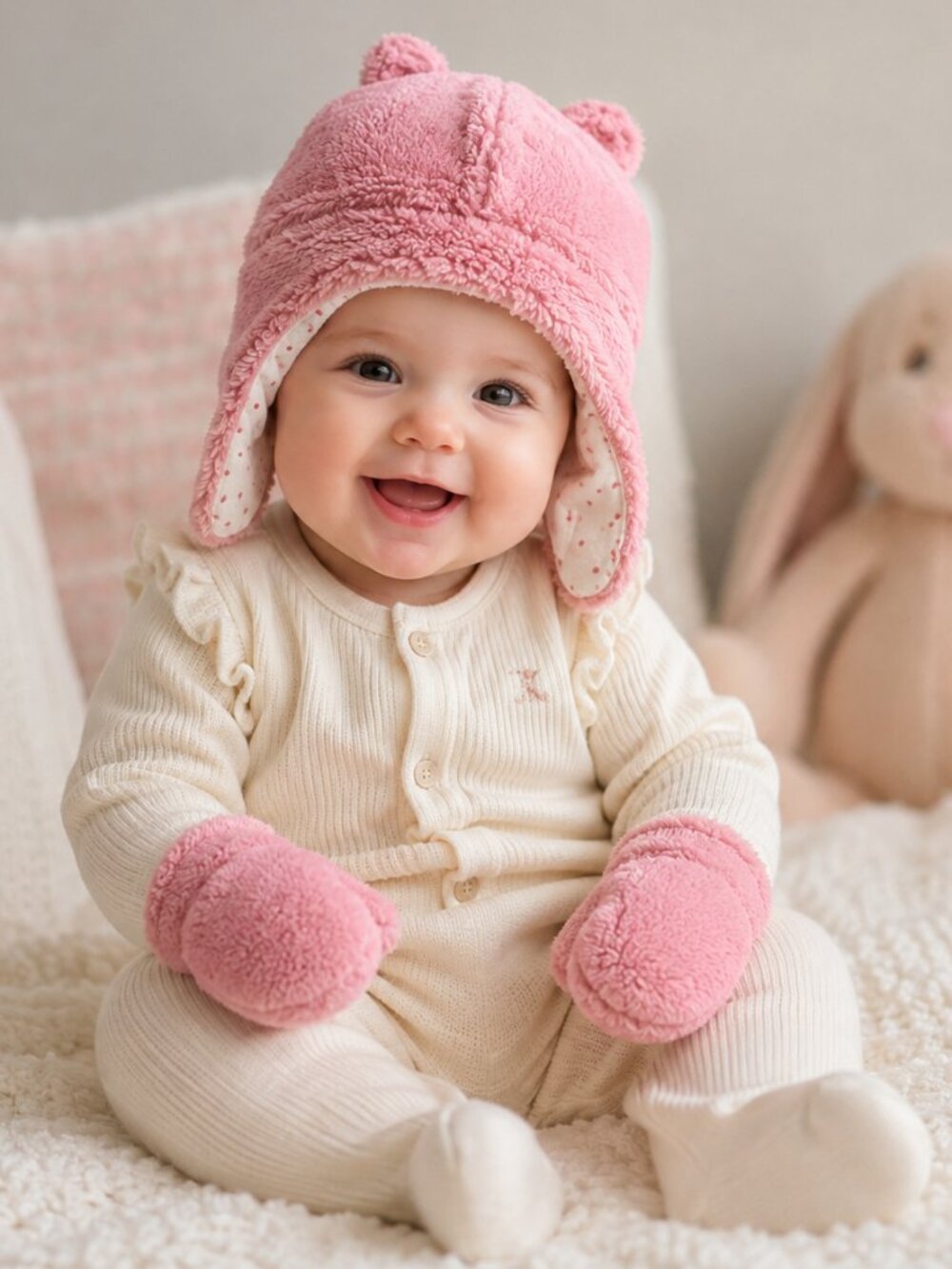 Carter's 2Pc Set Girls Pink Plush Hat & Mittens 0-9 Months Baby NEW